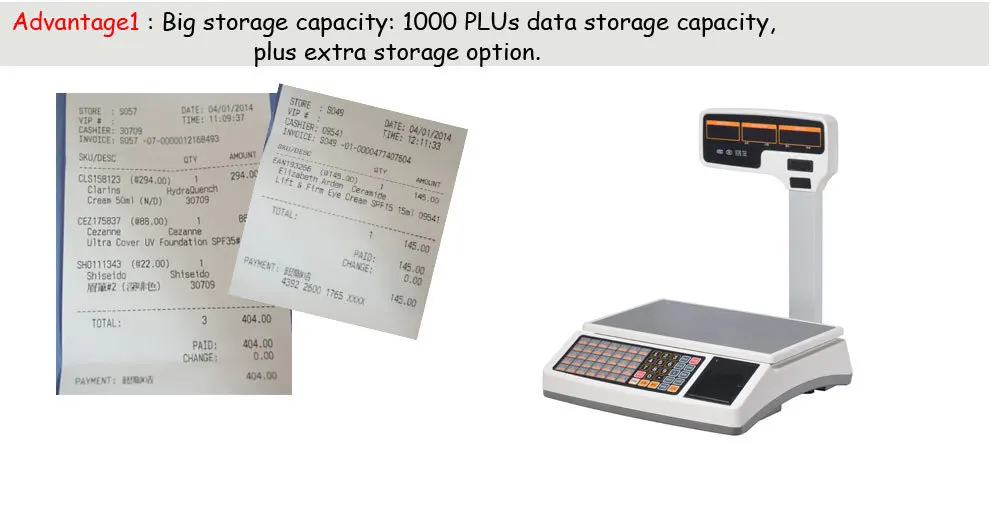 Высокая емкость Электронные цифровые весы с поддержкой чекового принтера Многоязычная печать