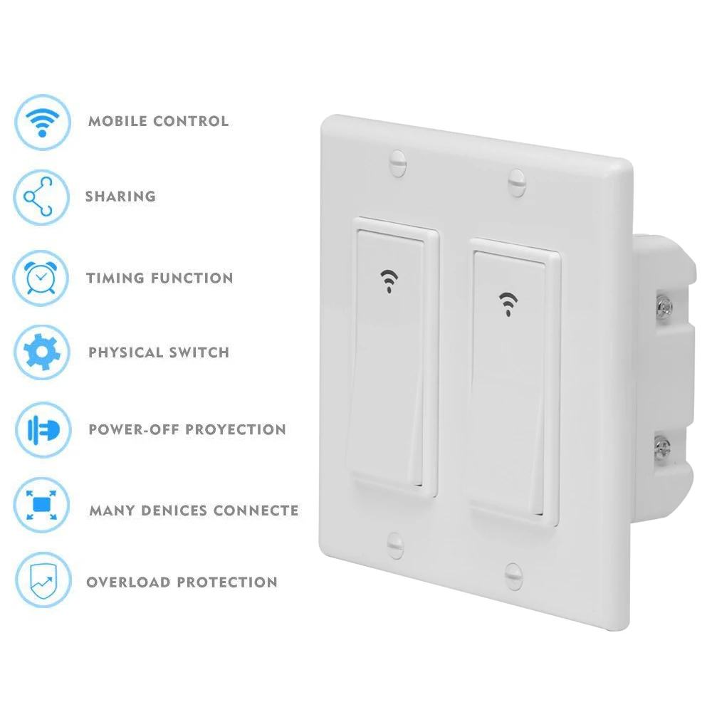 For Fan Light Smart Switch Light WiFi Wireless Remote Control In-Wall Switch Compatible with Alexa Google Home Assistant