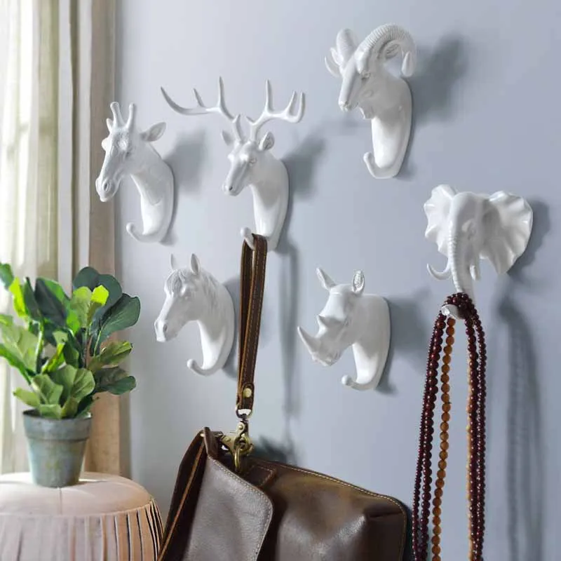 

Creative Coat Hook Animal Head Hook Adhesive Clothing Display Racks Hook Coat Hanger Wall Decoration Resin Crafts Bag Key hanger
