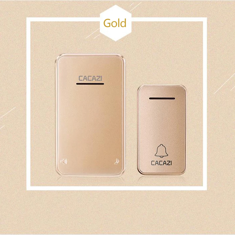 Self-powered Waterproof Wireless Doorbell No Battery LED Light 200M Home Cordless Bell EU Plug 1 2 Button 1/2 Receiver - Цвет: gold1x1