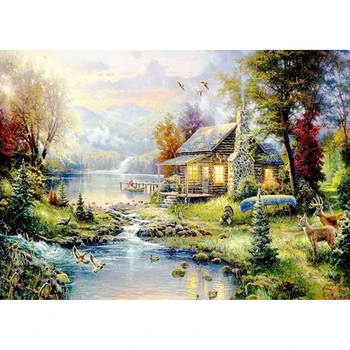 

DIY 5D Full Diamond Painting Cross Stitch Scenic cabin Mosaic Diamond Embroidery Needlework Patterns Rhinestone kits