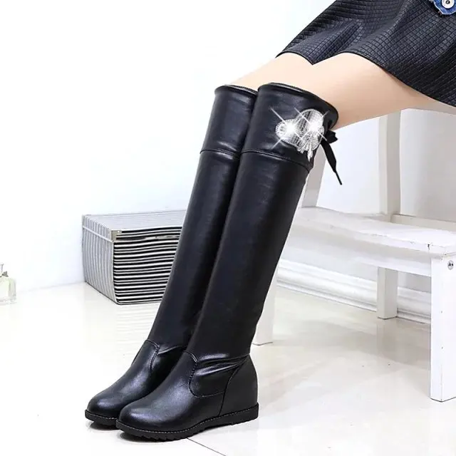 

2018 New Pu Leather Women Over The Knee Boots Lace Up Sexy Thigh High Boots Winter Ladies Fashion Flat Bottom Boots Shoes