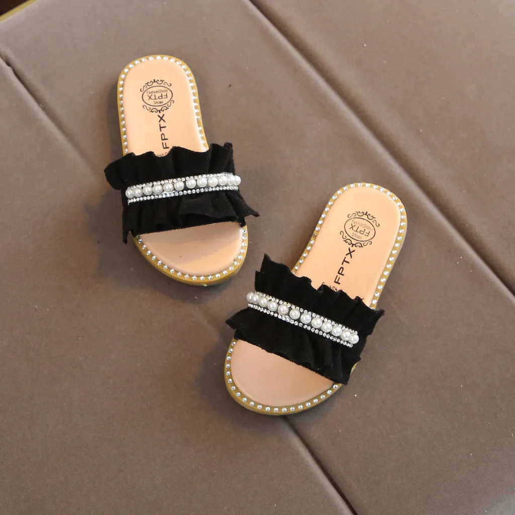 Детская обувь для маленьких девочек с жемчугом и кристаллами; обувь для принцессы сандалии; тапочки; Одежда для маленьких девочек;# G6