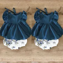 Горячая для новорожденных для маленьких девочек платье с топом с цветочным принтом Короткие штаны-шаровары, летняя одежда