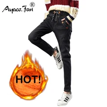 Новые Джинсы бойфренда с вельветом для студентов, женские теплые джинсы, женские эластичные брюки со средней талией размера плюс, женские свободные штаны-шаровары