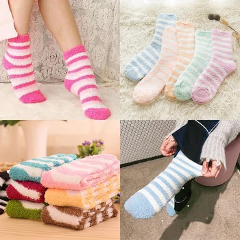 

2/1 Pairs Cozy Fuzzy Slipper Socks Women Plush Soft Warm Fluffy Coral Velvet Thicken Crew Socks for Winter Chindren/Teens