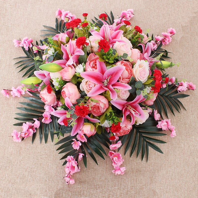JAROWN Podium Bouquet Meeting Table Flower Business Artificial Fake Rose Lily Flowers Wedding Party Decor Rostrum Front Desk Put (1)