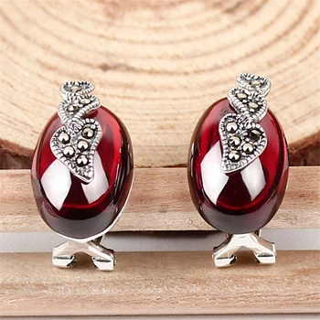 

2 colors 925 Sterling Silver Natural semi-precious stones Vintage green garnet big party dinner Marcasite girlfriend gift