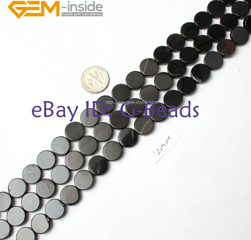 Натуральные круглые монетные черные бусы из камня Агата для изготовления ювелирных изделий 10-16 мм 15 дюймов DIY драгоценных камней внутри - Цвет: 12MM