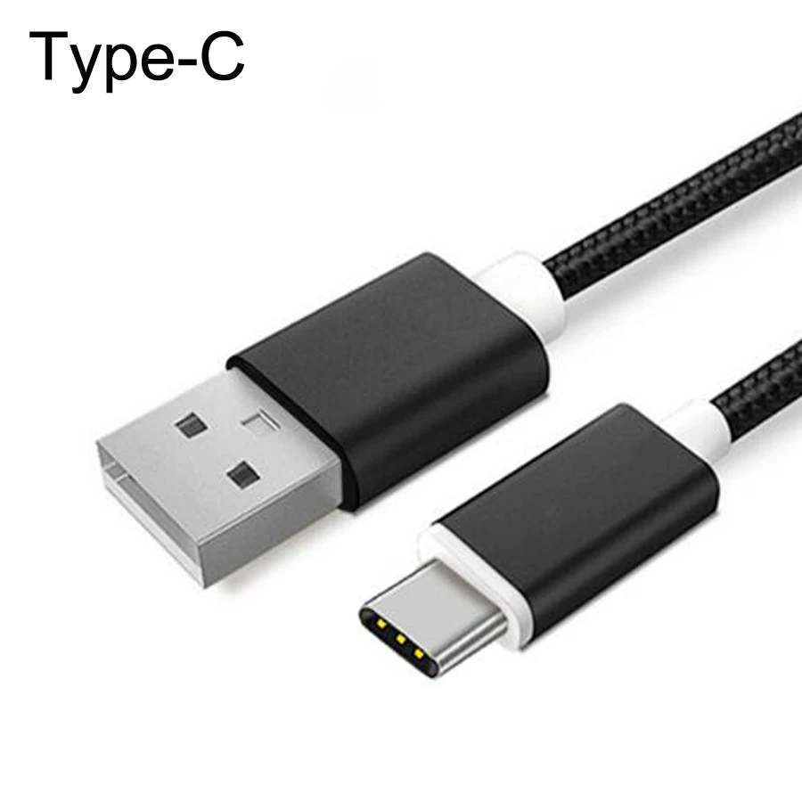 Нейлоновый кабель usb type-C для быстрой зарядки samsung, USB-C, зарядный шнур, кабели для передачи данных для мобильных телефонов type-C - Цвет: black