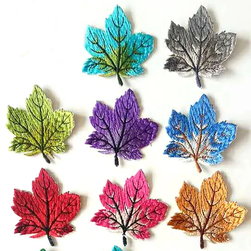 

12 Color Maple Leaf Hot Melt Adhesive Clothing Patches Applique Embroidery Blossom DIY Accessories Ultra-low prices 6pcs