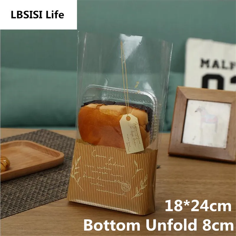 

100pcs 18*24cm West Cake Biscuit Cookie Chocolate Food Bag Self-Standing With Tag Seal Gift Packing Wedding DIY Bakery Opp Bags