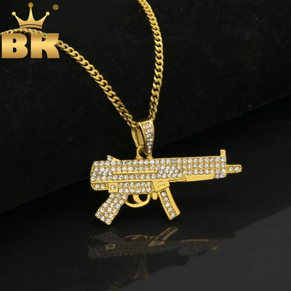 

THE BLING KING Hiphop Jewelry Sniper Rifle Necklace For Men Gold Silver Color Full Iced Out Rhinestones Fashion Gun Pendant