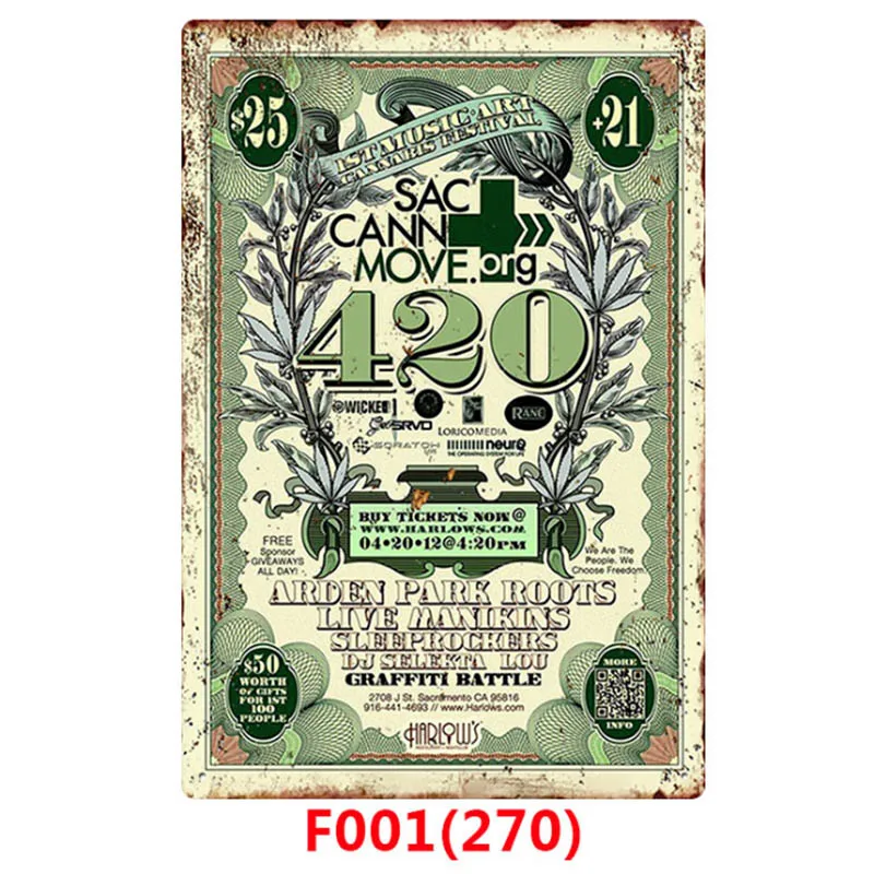 1pc Weed Retro Metal Tin Signs Poster California Vintage Tinplate Poster Bar Cafe Wall Decoration Poster 20*30cm