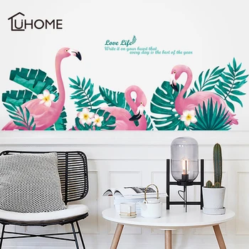 

Beautiful Pink Flamingo Turtle Leaf Plant Flower Art Wall Sticker for Home Decor Personality Mural Kids Room Decoration Poster