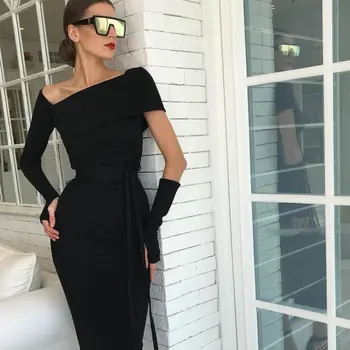 

Black Dress Long Sleeve Elegant Women Fashion Celebrity Evening Party Night Club Bodycon Sexy Dresses