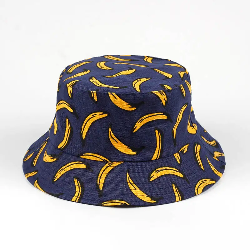 Женская Повседневная темно-синяя Панама с принтом банана Летняя мужская Складная пляжная Солнцезащитная шляпа с широкими полями
