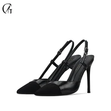 Goxeou/Новинка года; Летние босоножки; черные матовые женские туфли на высоком каблуке с острым носком и пряжкой