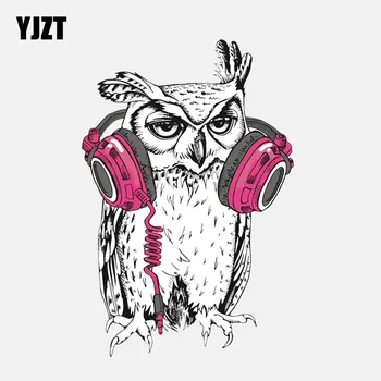 

YJZT 9.7CM*14.4CM Owl Wearing Headphones PVC Window Decoration Car Sticker 11-01369