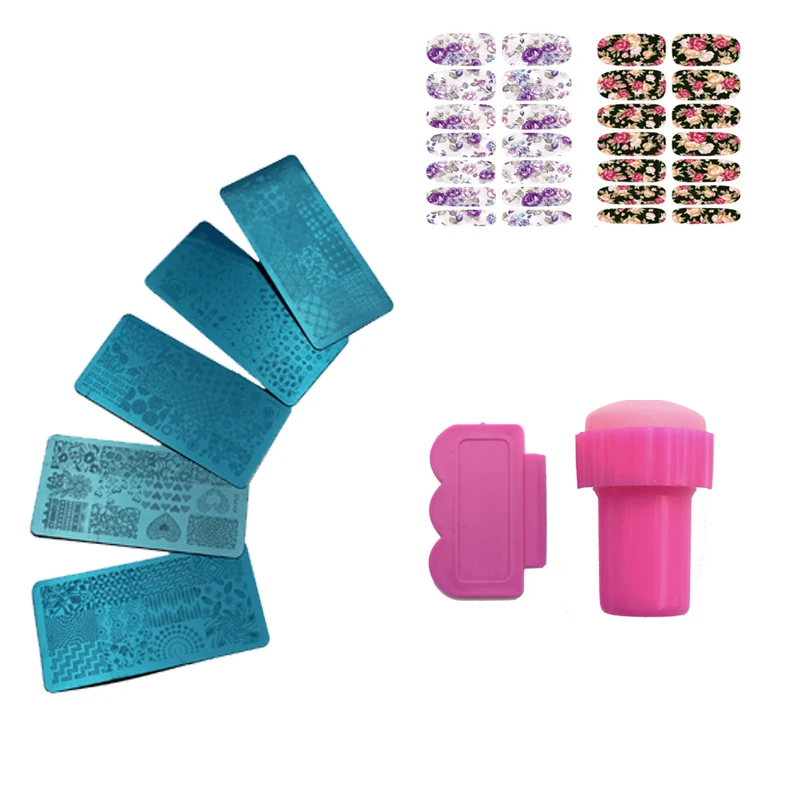 XYP Series 9PCS Nail Stamping Plates Set Kits Lace Flower Pattern Stainle Art Templates+Stamper+Scraper Beauty+nail sticker | Красота и