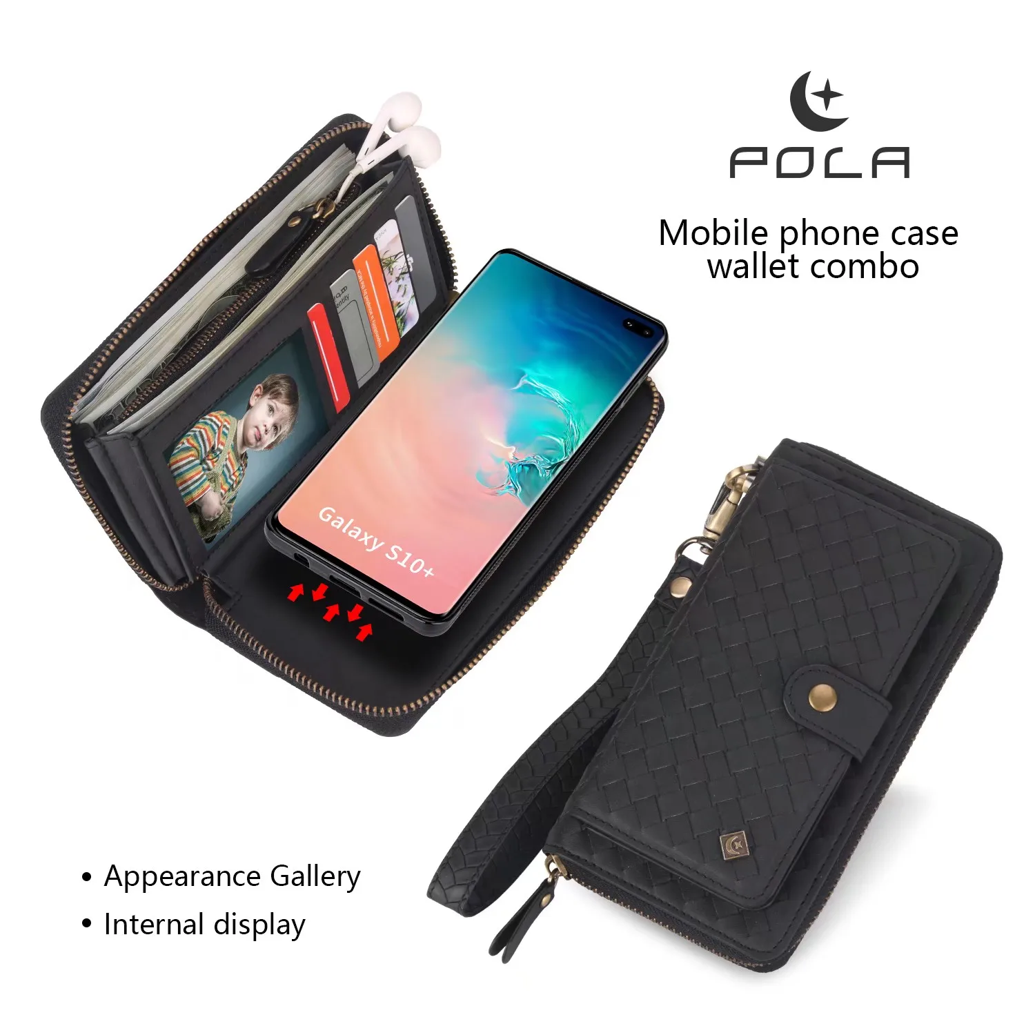 POLA модный кожаный чехол-кошелек с тканым узором для samsung Galaxy с карманом для карт и магнитным съемным кольцом для автомобиля