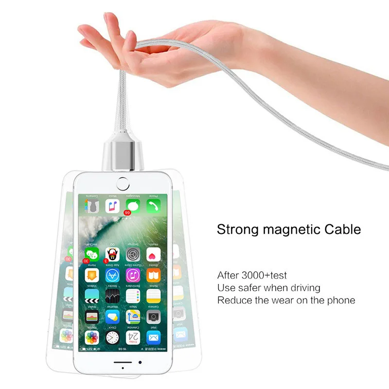 Магнитный кабель USB Type C/Micro USB/IOS 3 в 1 адаптер быстрой зарядки C магнитный для iPhone