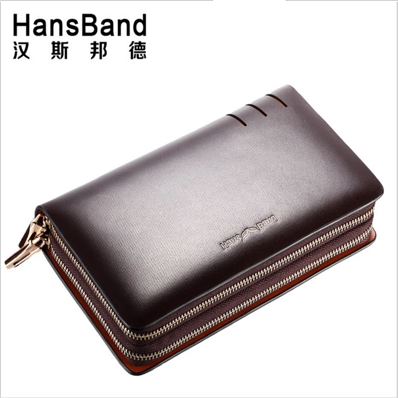 HansBand мужской кошелек из натуральной кожи большой объем двойная молния