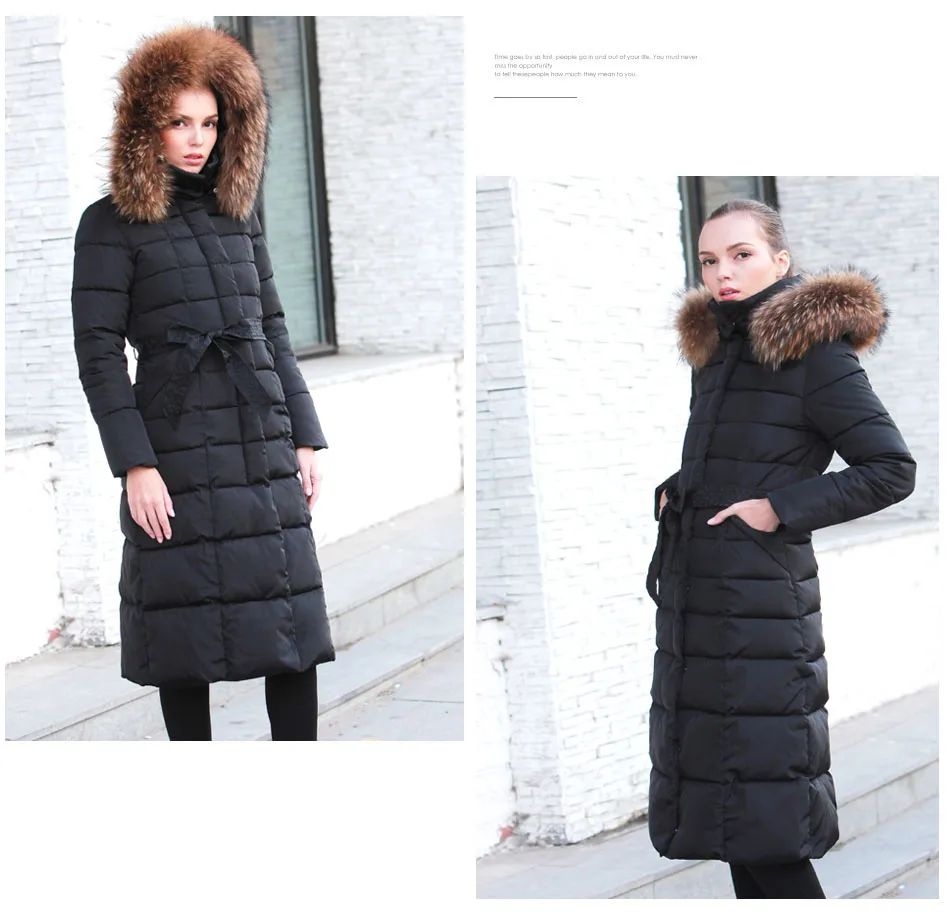 Зимняя женская куртка, большая парка с длинным капюшоном из натурального меха енота для женщин, плотное тонкое хлопковое зимнее пальто для женщин, большие размеры