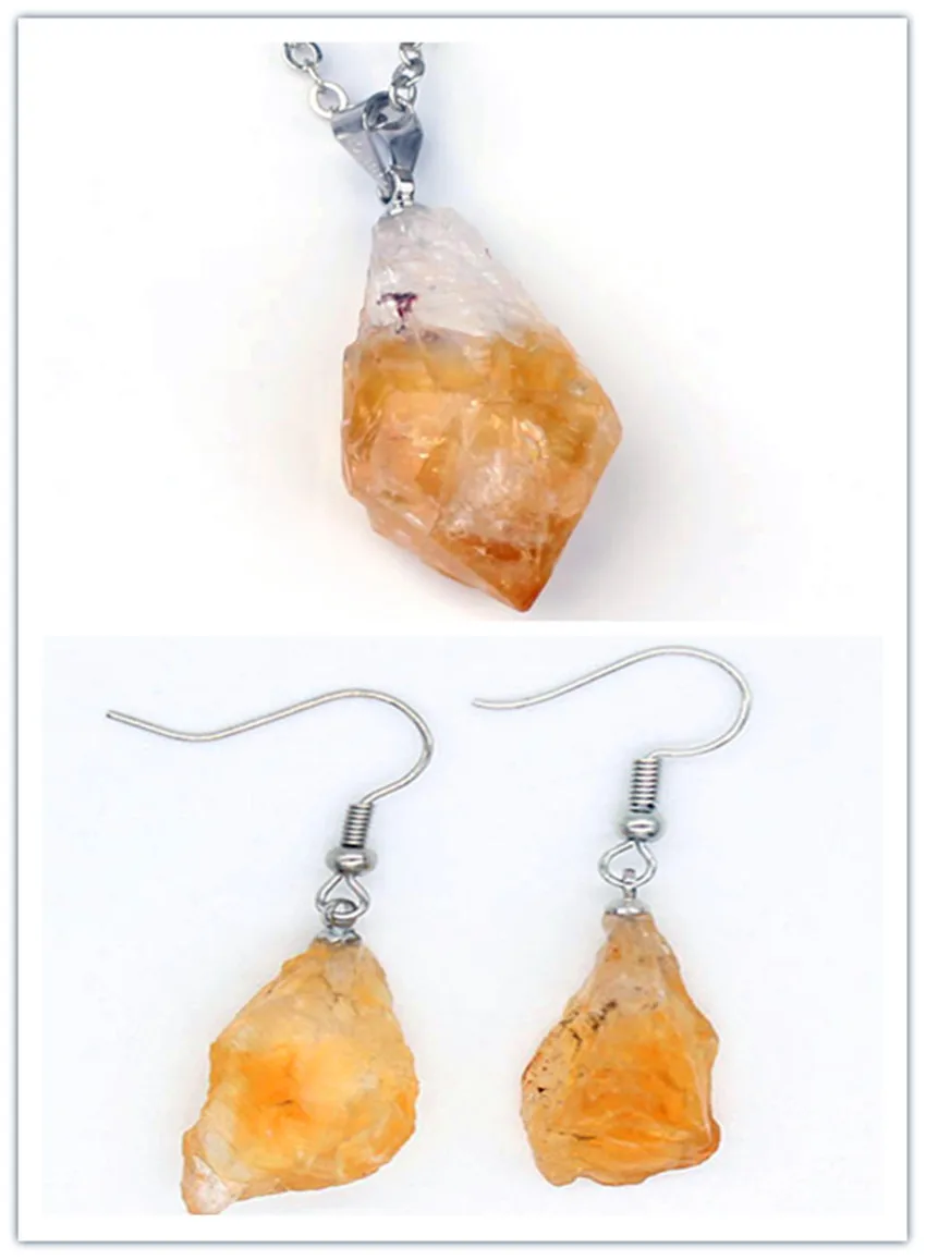 

Trendy-beads Popular Silver Plated Irregular Shape Natural Citrines Pendant Drop Earrings For Anniversary Jewelry Sets