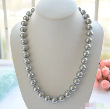 

P4713 24" 14mm gray round SOUTH SEA SHELL PEARL NECKLACE @^Noble style Natural Fine jewe FREE SHIPPING