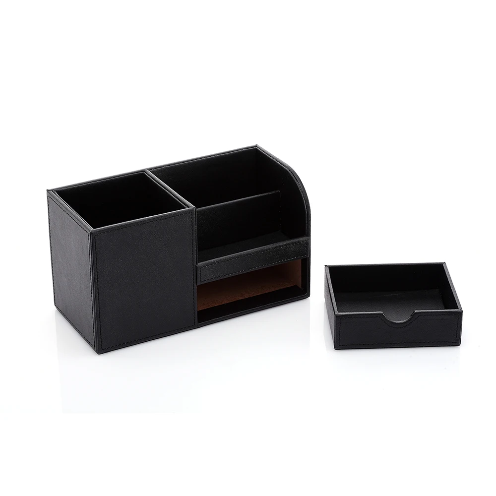  Pen Pencil Holder Box Full Half PU Leather Case Desk Stationery Organizer Storage Box Desk Accessor