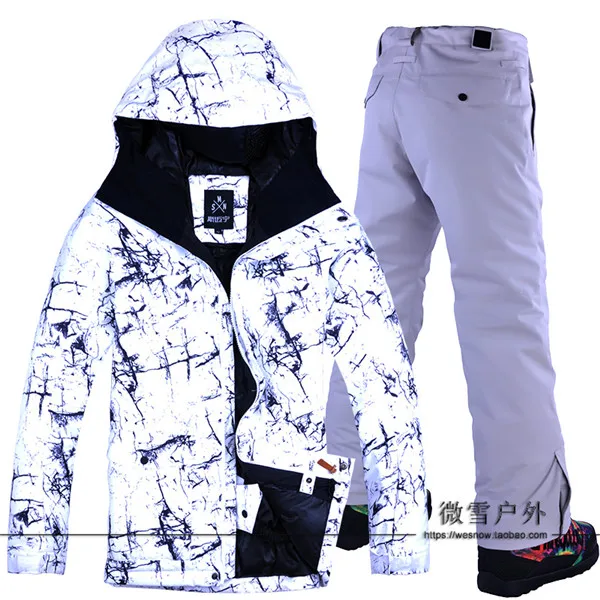 White Men Snowboard Jacket and Pants Male Ski Suits Men Ski Coat and Trousers Winter Snow Clothes Winter Snow Suits Snow Coat