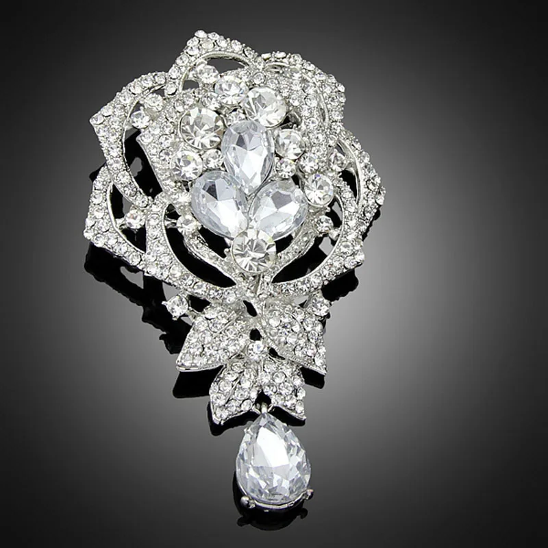 Excellent Shining Rhinestone Rose Brooches for Women Brooch Pins