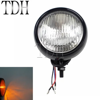 

Motorcycle 4.5" Halogen Headlight Amber/Clear Lens Lighthouse For Harley Cafe Racer Choppers Bobber Vintage Front Headlamp