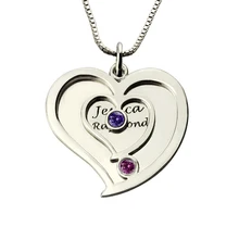 AILIN Personalized Two Names Heart Necklace in 925 Silver with Birthstone Couple Engraved Name Heart Jewelry