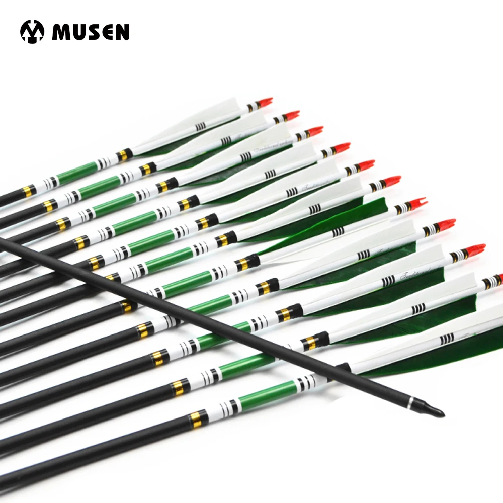 Online 12 teile paket Wirbelsäule 500 Carbon Pfeile Ziel Punkt Pfeile mit Veränderbar Spitze Punkt Türkei Feder OD7.6mm Bogenschießen Pfeile