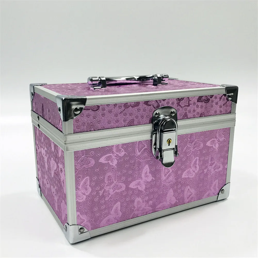 

Professional Aluminium alloy Make up Box Pink butterfly Makeup Case Beauty Case Cosmetic Bag Multi Tiers Lockable Jewelry Box