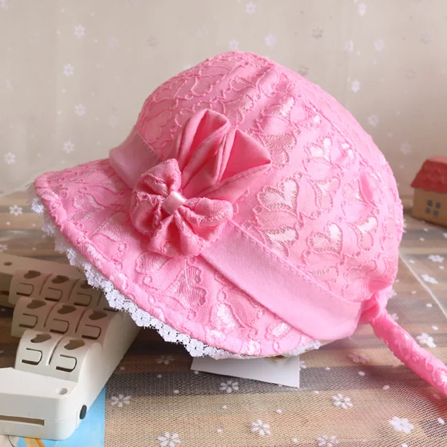 

2019 New Summer Cute Princess Baby Hat With Bow Solid Color Lace Hollow Baby Girl Cap Toddler Kids Beach Bucket Hats