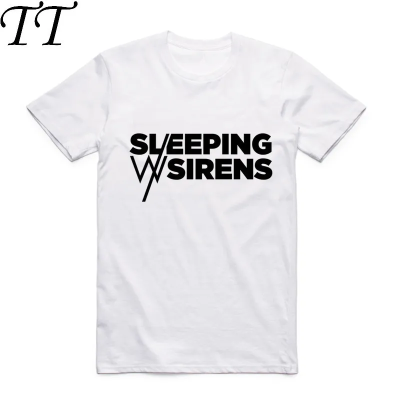 

2019 Fashion Men Letter Printed Sleeping With Sirens T-shirt O-Neck Short Sleeves Summer Hipster Rock Music Band T Shirt Top Tee