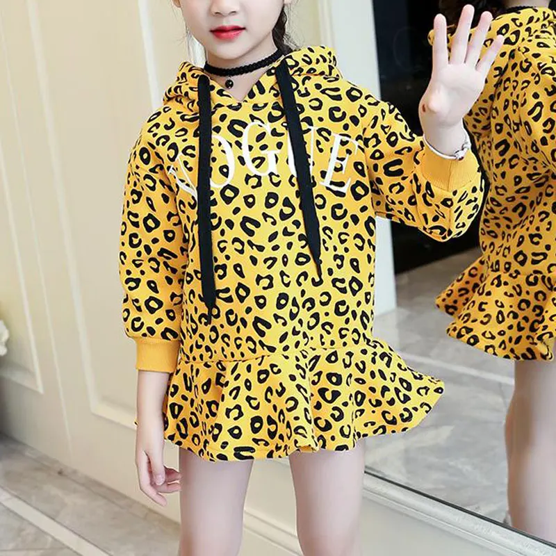 4-12T Girls Dress autumn winter Clothes Thick Warm Kids Toddler baby dress for girl Leopard Christmas Dresses