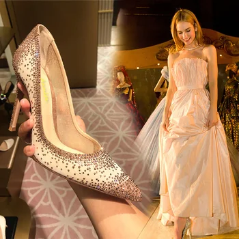 

Crystal High Heels Women Pointed Toe Heels bling fashion Gold Black Shoes high heels pumps Transparent Party Wedding shoes