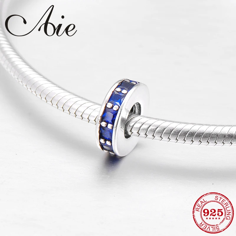 

Fashion round shape 925 Sterling Silver square deep blue CZ fine spacer Bead Fit Original Pandora Charm Bracelet Jewelry making