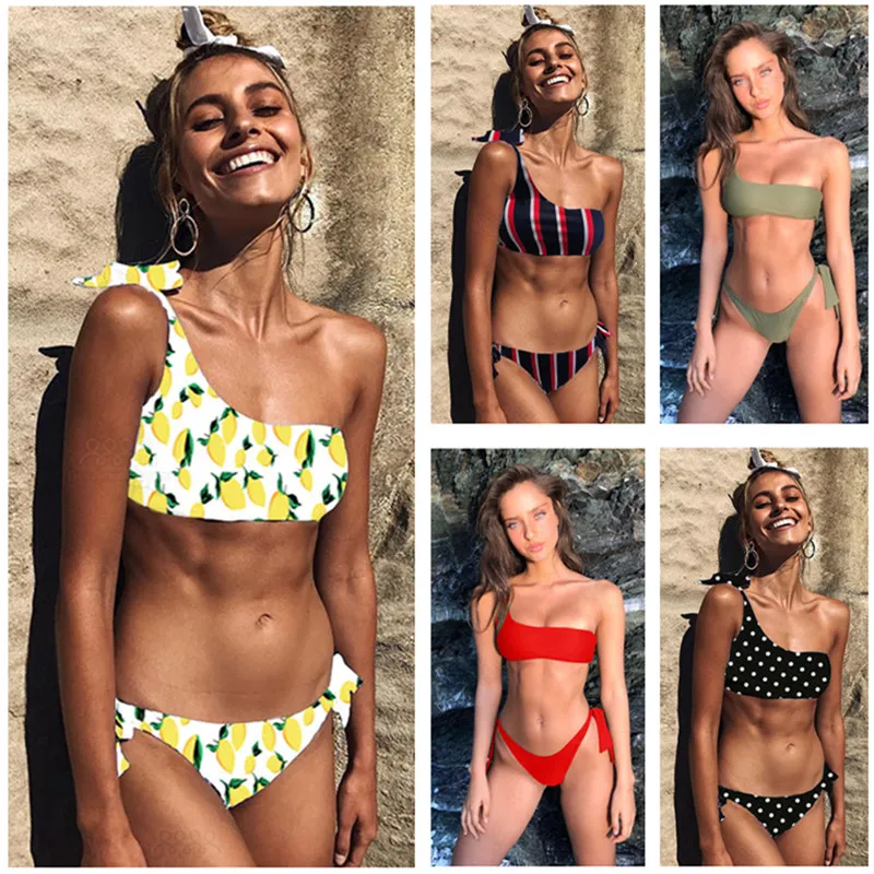

One Shoulder Swimwear Sexy Women Swimsuit trajes de bano Mujer Bikinis Brazilian Bandage Monokini Trikinis Push Up Bathing Suit