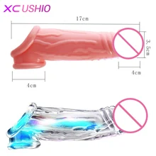 Reuseable Penis Sleeve Extender Delay Ejaculation Double Hole Rings Realistic Cock Ring G spot Dildo Sleeve