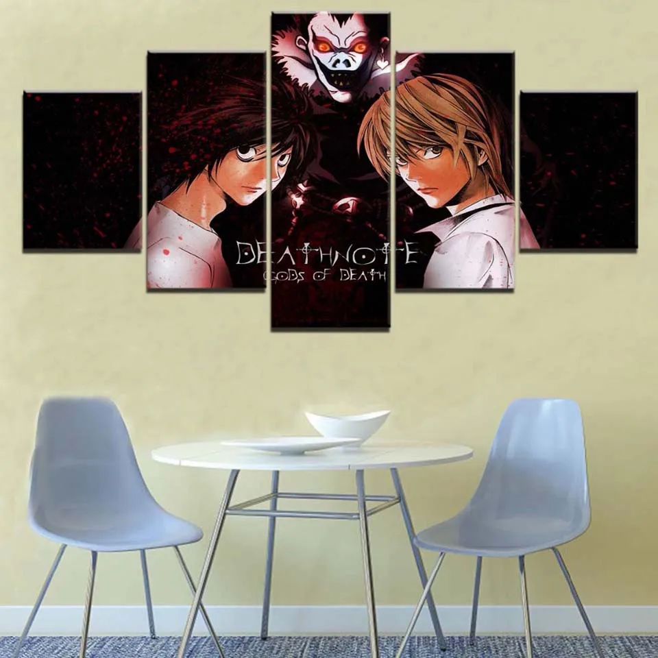 

Home Decoration Hd Prints Painting 5 Panel Death Note Pictures Wall Art Modular Canvas Anime Poster Modern Bedside Background