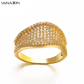 

VANAXIN Brass Rings AAA Cubic Zircons Paved Crystal Ring For Men Gold Rose Color Drop Shipping Box Free Engagement Jewels