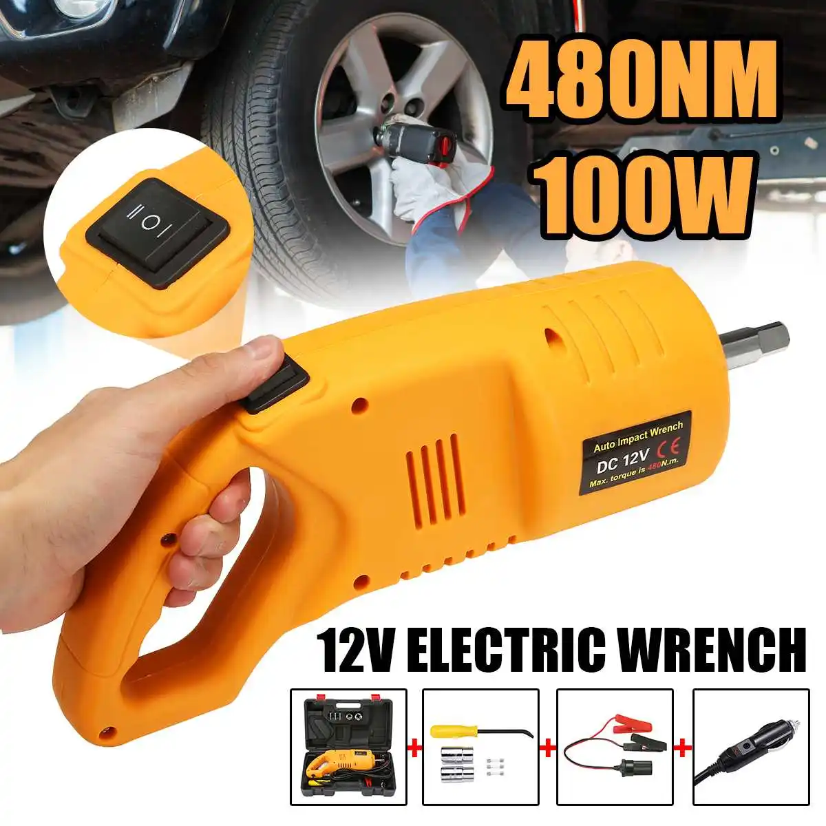 

1/2 inch 12V Electric Impact Socket Wrench Tire Changing Power Tool 480Nm Max Torque Hand Drill for Auto Car Truck Motorcycle