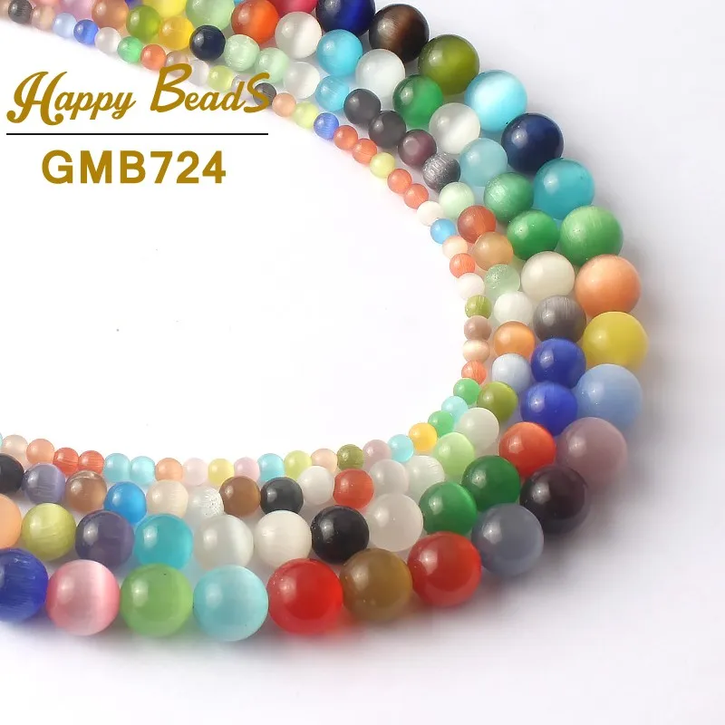 

Smooth Multicolor Cats Eye Beads Natural Stone Spacer Loose beads For Making DIY Jewelry 15.5"Strand 4.6.8.10 12MM Mexican Opal