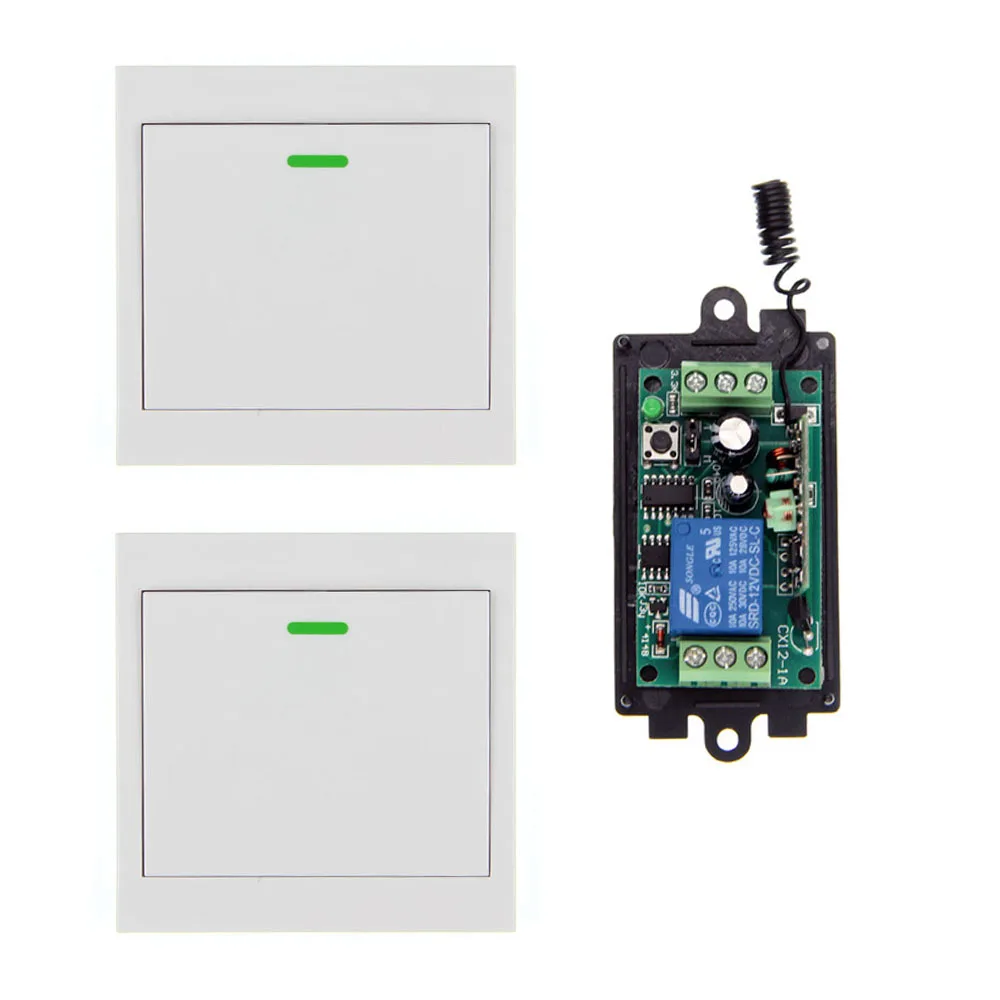 

DC 9V 12V 24V 1 CH 1CH RF Wireless Remote Control Switch System Receiver+2X Wall Panel Transmitter,315/433.92 MHZ Self-lock