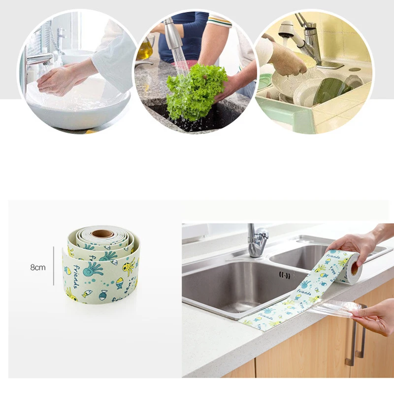 

Cartoon Self Adhesive Kitchen Ceramic Sticker Waterproof PVC Sticker Bathroom Wall Corner Line Sink Stickers 280cm*8cm 4 Styles